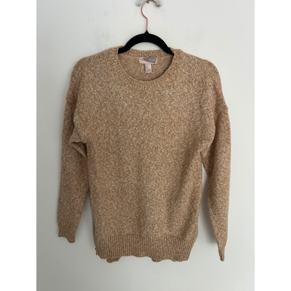 Love 21 Forever 21 Tan Marled Knit Side Zip Crewneck Sweater Small Womens